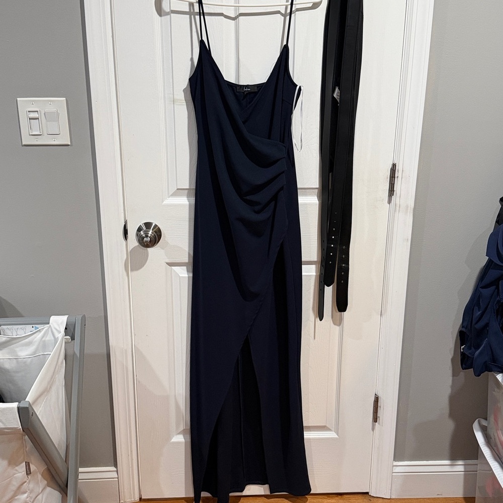 Lulu's Navy Draped Slip Maxi Dress